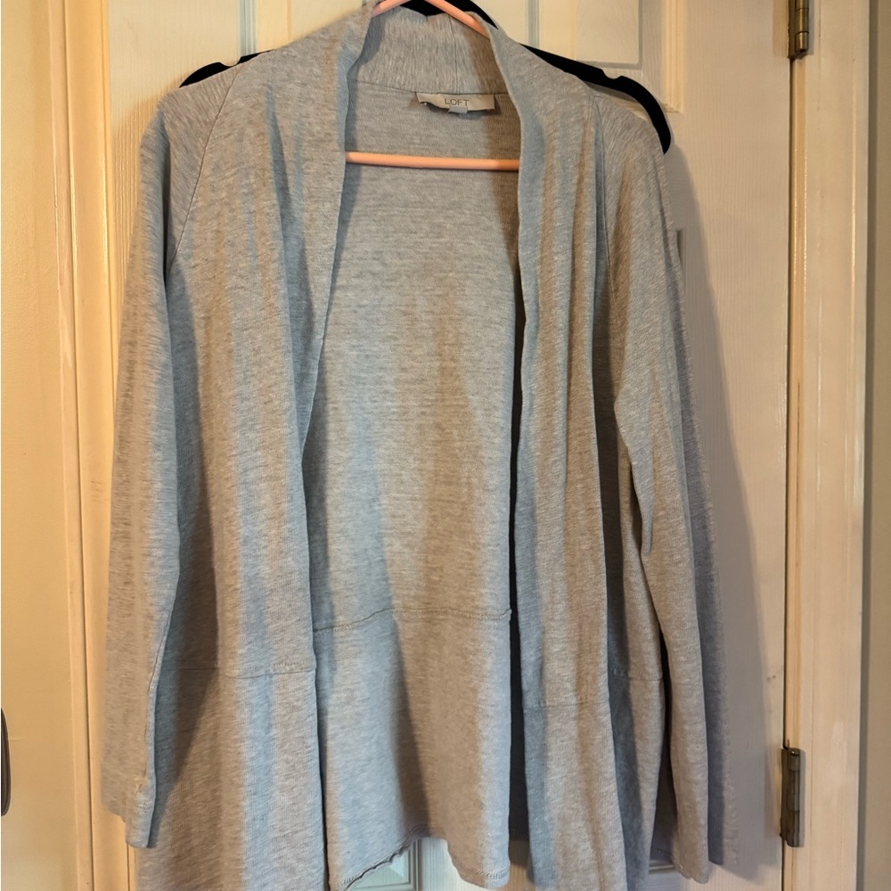 LOFT Light Gray Open Front Cardigan